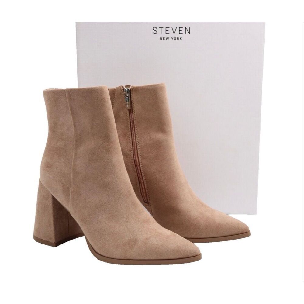 Steven Steve Madden Tomas block heel tan suede booties size 6
